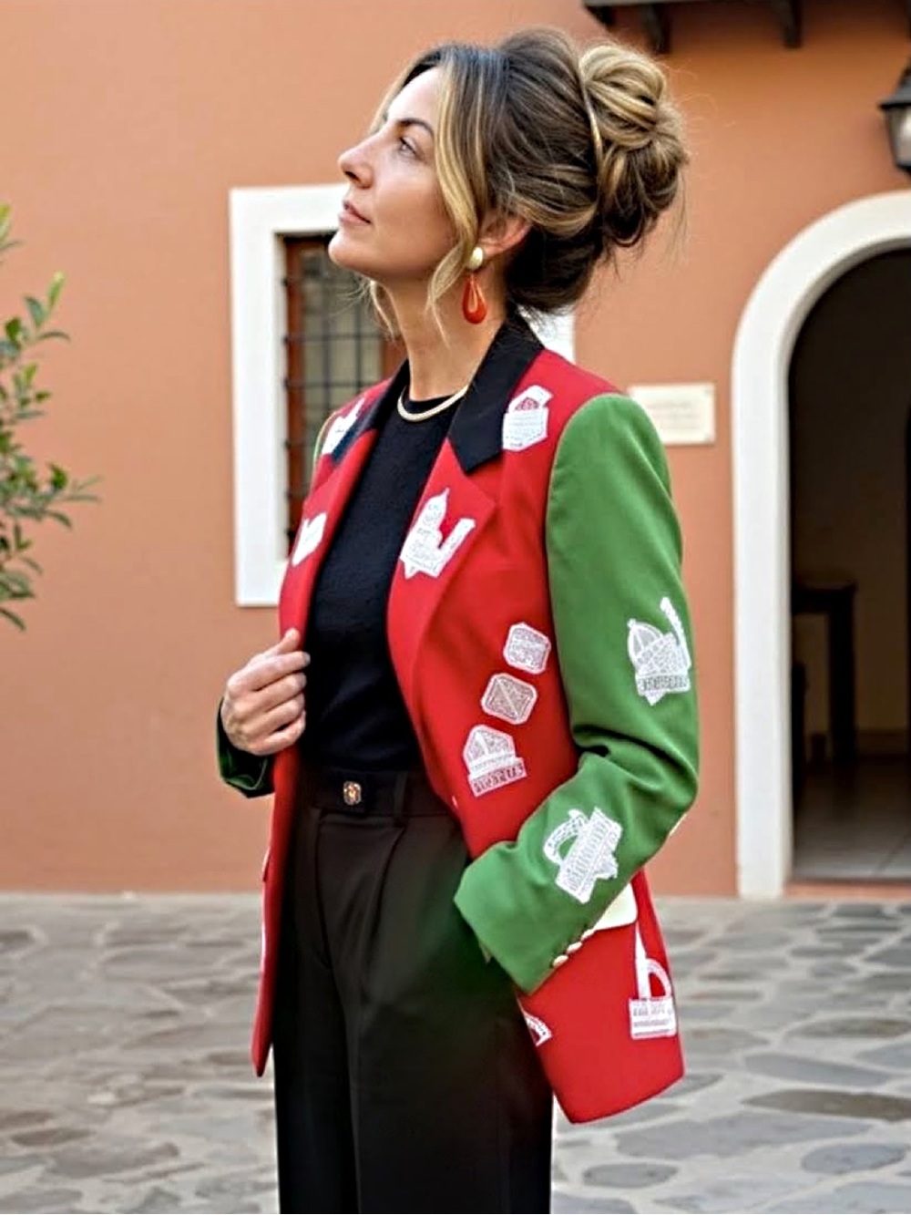 VTG Moschino Couture Red & Green Blazer L Italy 1990’s Size 6